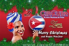 Vector border of Christmas tree branches and ball with cuba flag