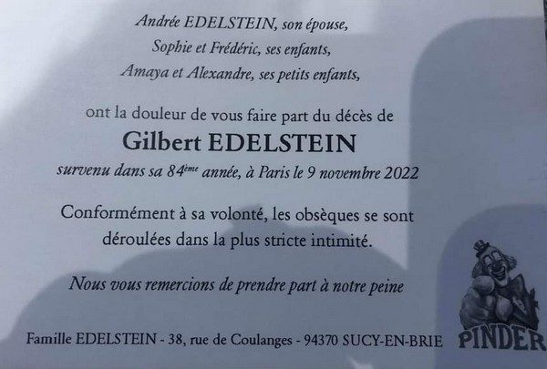 GILBERT EDELSTEIN E' SCOMPARSO