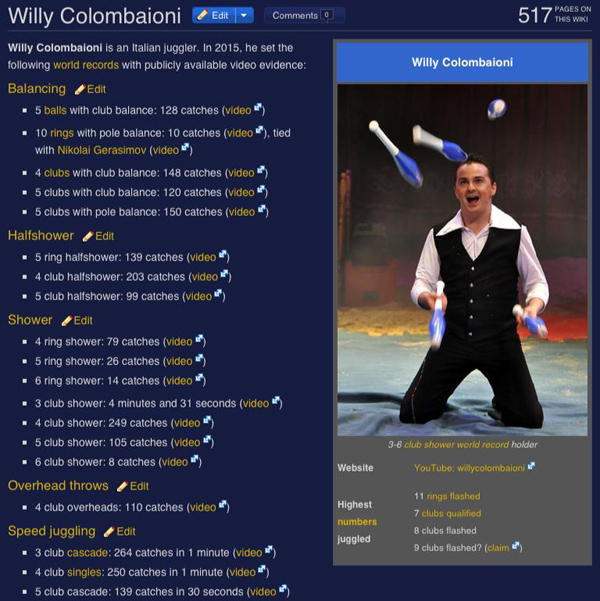 WILLY COLOMBAIONI GIOCOLIERE DA RECORD MONDIALE!